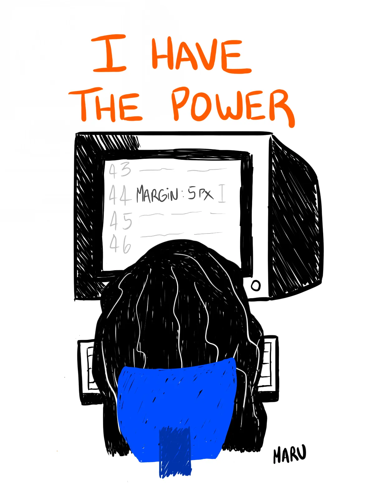 Woman coding changing the margin of an element and saying \